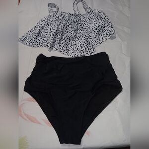 Edelqual Women High Waisted Bikini Sets Two Piece Swimsuits Ruffle Tummy Control